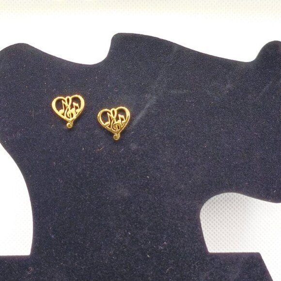 Stainless Steel Heart Shape‎ Earrings with Music Symbols (Gold, NWOT) - Picture 2 of 4